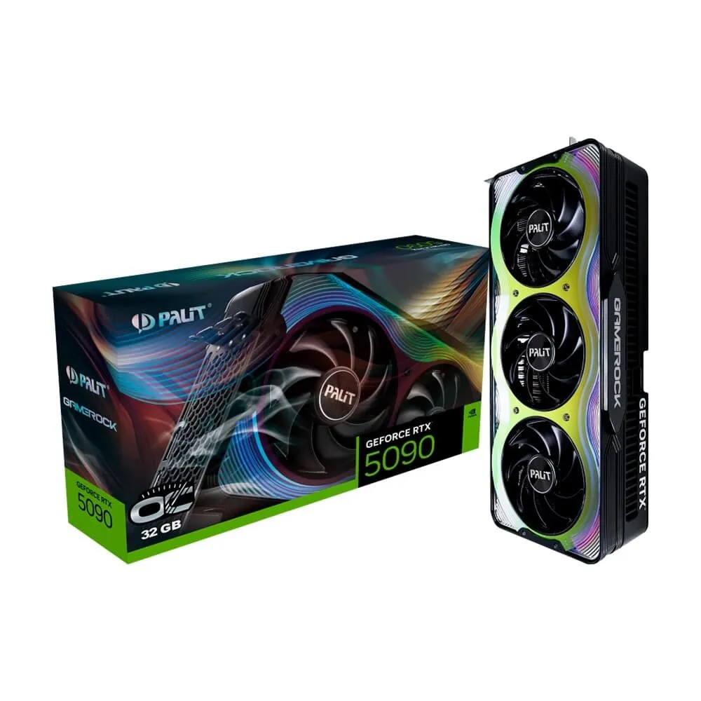 Placa de Vídeo Palit RTX 5090 GameRock OC NVIDIA GeForce, 32GB, GDDR7, ARGB SYNC EVO, G-Sync, Ray Tracing, DLSS 4 - NE75090S19R5-GB2020G