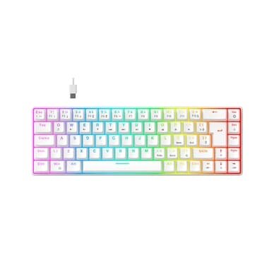 Teclado Mecânico Gamer Hyrax Thunder Pro, Switch Huano Marrom, RGB, Layout 65% USB-C, ABNT2, Branco - HCK65W-BROWN-RGB