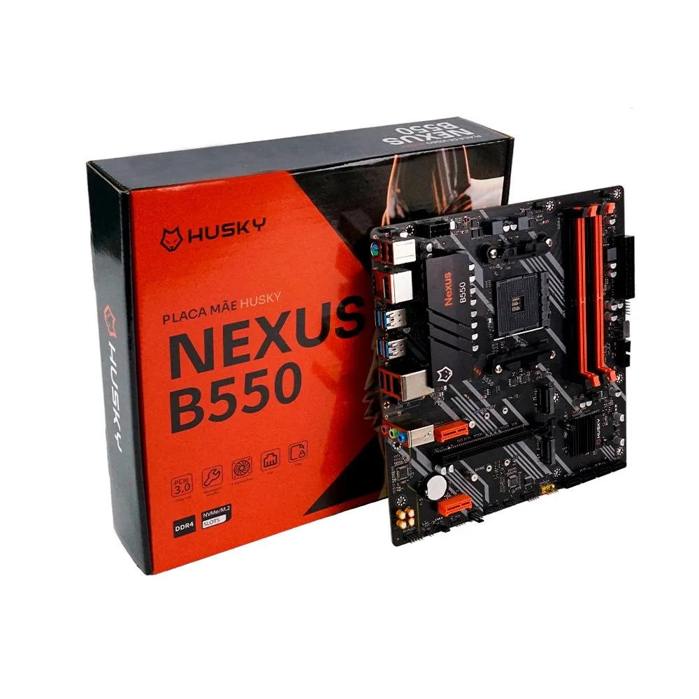 Placa-Mãe Husky Nexus B550, M.2 NVMe, DDR4 3200MHz, Ryzen 5000/3000, Micro-ATX, HDMI/DP, 64GB Dual Channel - HPM550