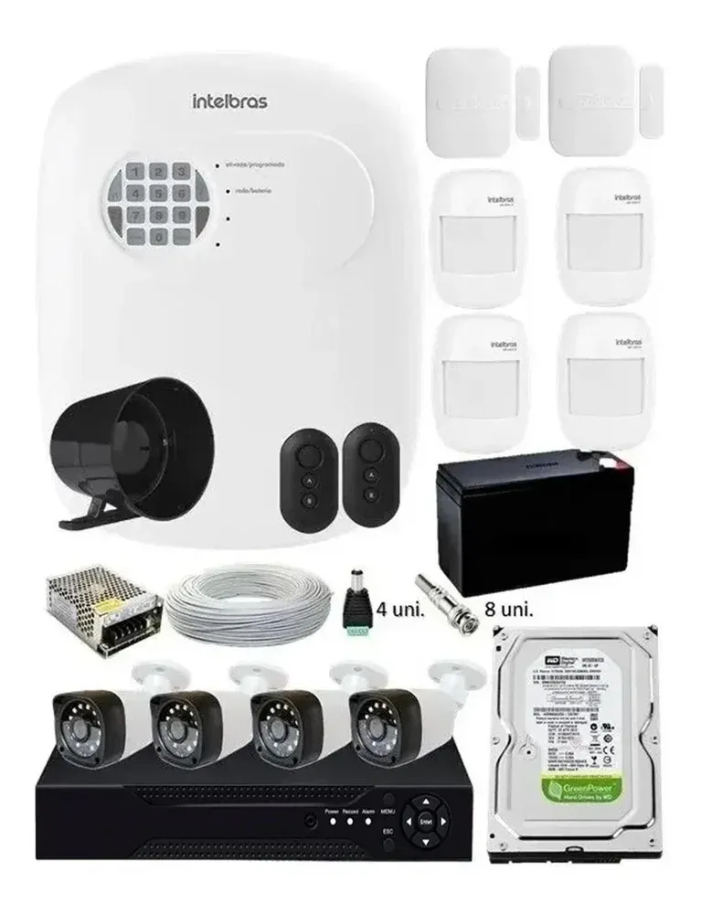 Kit Alarme Residencial Sem Fio + Kit 4 Câmeras Hd 720p Infra.