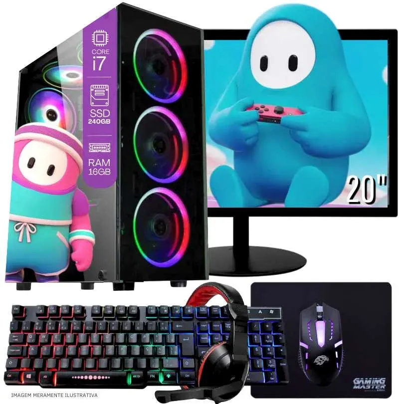 "Computador Gamer Completo Balão.info Intel Core I7 SSD 240GB 16gb Teclado Mouse Mouse Pad E Headset Gamer Monitor 20"" WINDOWS 10 Pro Trial"