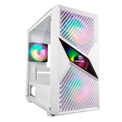Gabinete Gamer ONE POWER Fractal, Mid Tower, M-ATX, Lateral em Vidro Temperado, Sem FANs, Branco - CC-201W