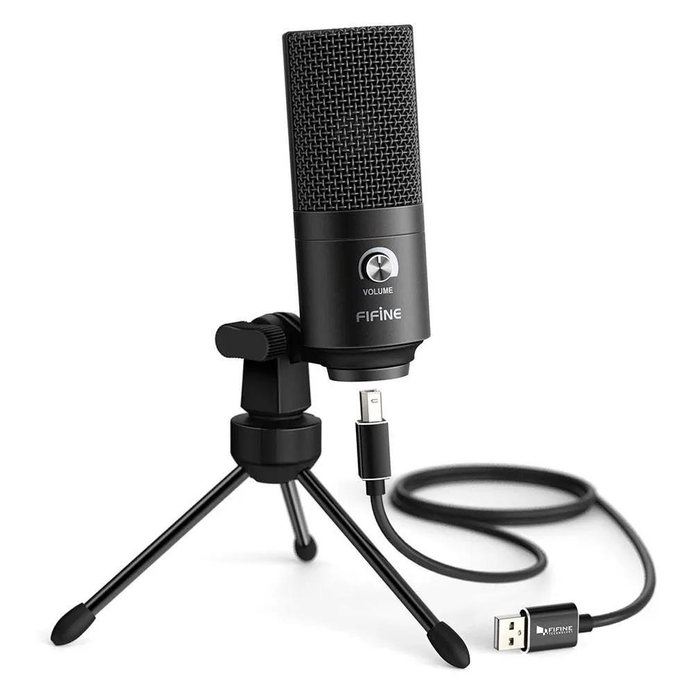 Microfone Gamer Condensador Fifine K680, USB, Plug & Play, Podcast e PC, Preto - K680