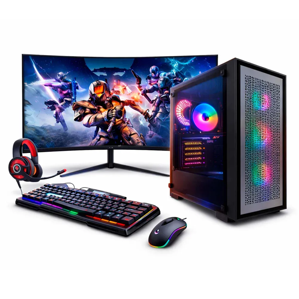 "Computador Gamer Intel i9 11ª 64gb Ram, SSD 2TB, RTX 3060 12gb, Monitor 23"" Curvo Branco, Gabinete X-frame Cinza"