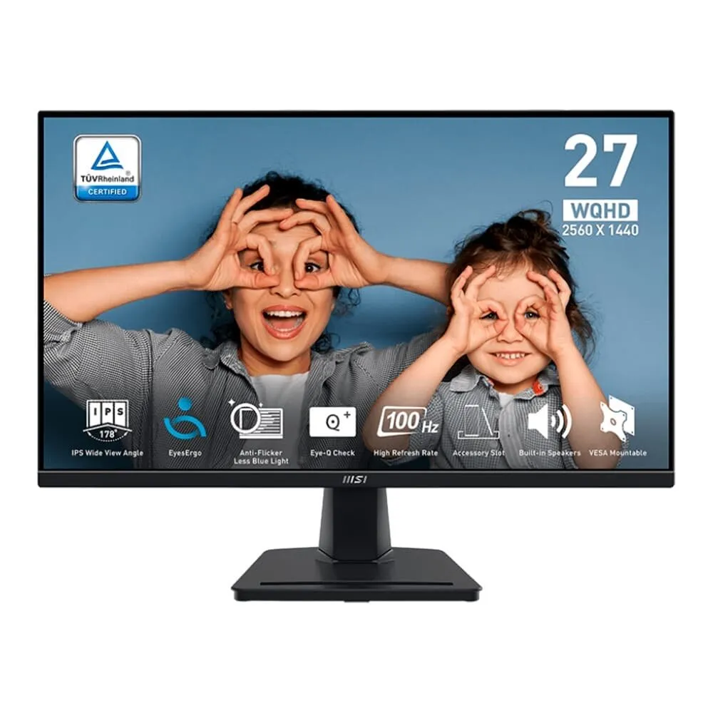 "Monitor Office MSI PRO 27"", QHD, 100Hz, 1ms, IPS, HDMI e DP, Som Integrado, Preto - MP275Q"