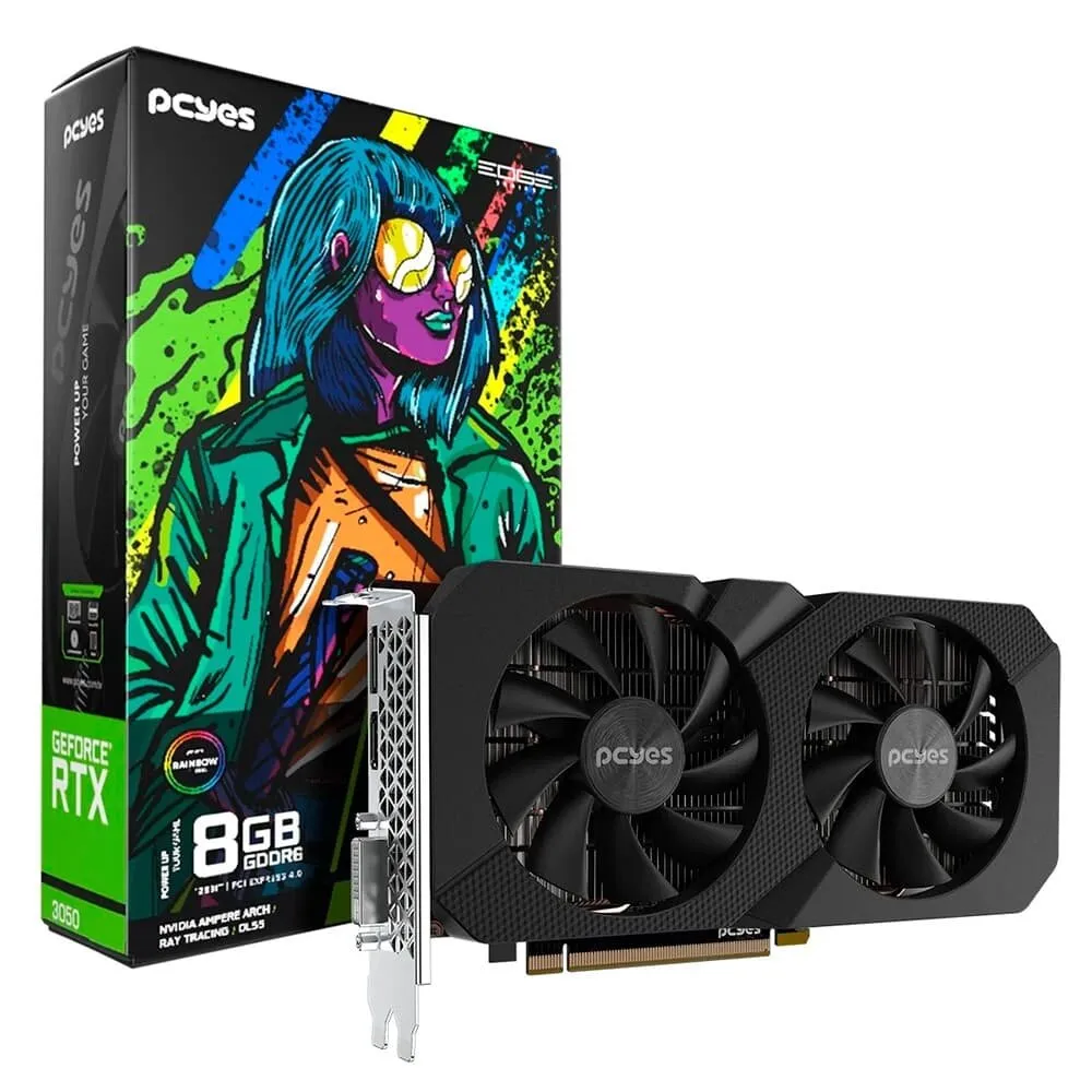 Placa De Vídeo Pcyes Projeto Edge GPU RTX 3050 NVIDIA Geforce, 8GB, GDDR6, 128Bit - PVRTX30508BLPE