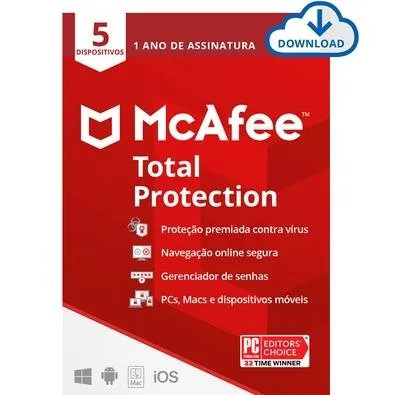 McAfee Total Protection - Proteção para 5 Dispositivos - 1 ano - Digital para download - MTPOALNR5