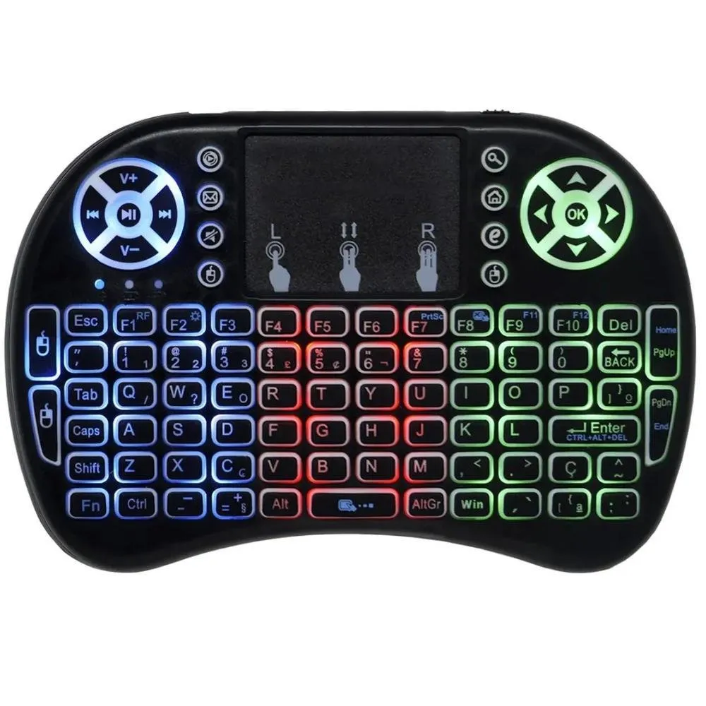 Mini Teclado Wireless Keyboard Com Touchpad Com Led Usb Android Console E Tv