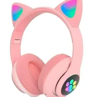Fone De Ouvido Headset Orelha Gatinho Cat Bluetooth LED Rosa