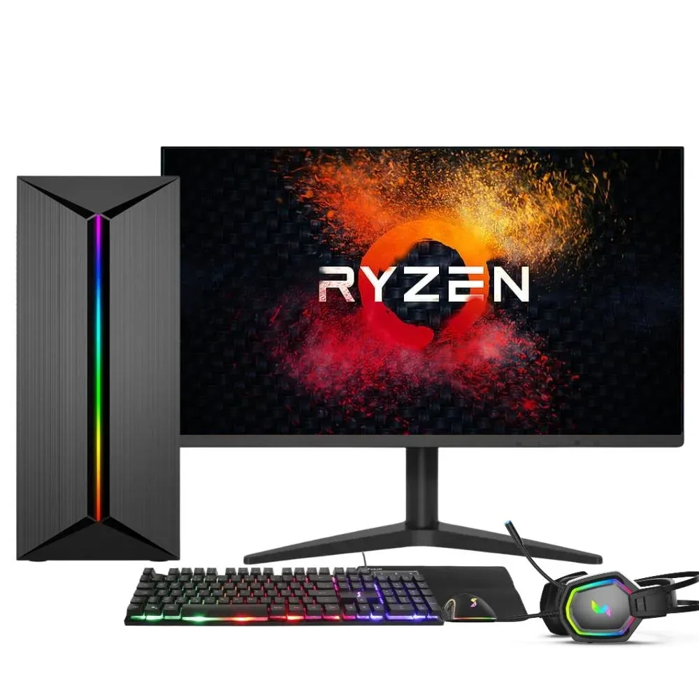 "PC Gamer Completo Amd Ryzen 5 5600g, Gráficos Radeon Vega 7, 16gb Ddr4, SSD 512gb, Fonte 500w, Monitor 24"" 75hz, 3green Force - 3f-022"