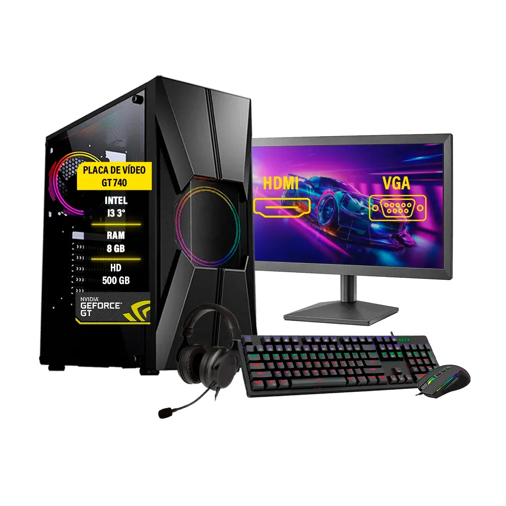 Pc Gamer Completo Hércules, Intel Core I3-3ª Geração, 8GB, GT 740, 500GB, Windows 11