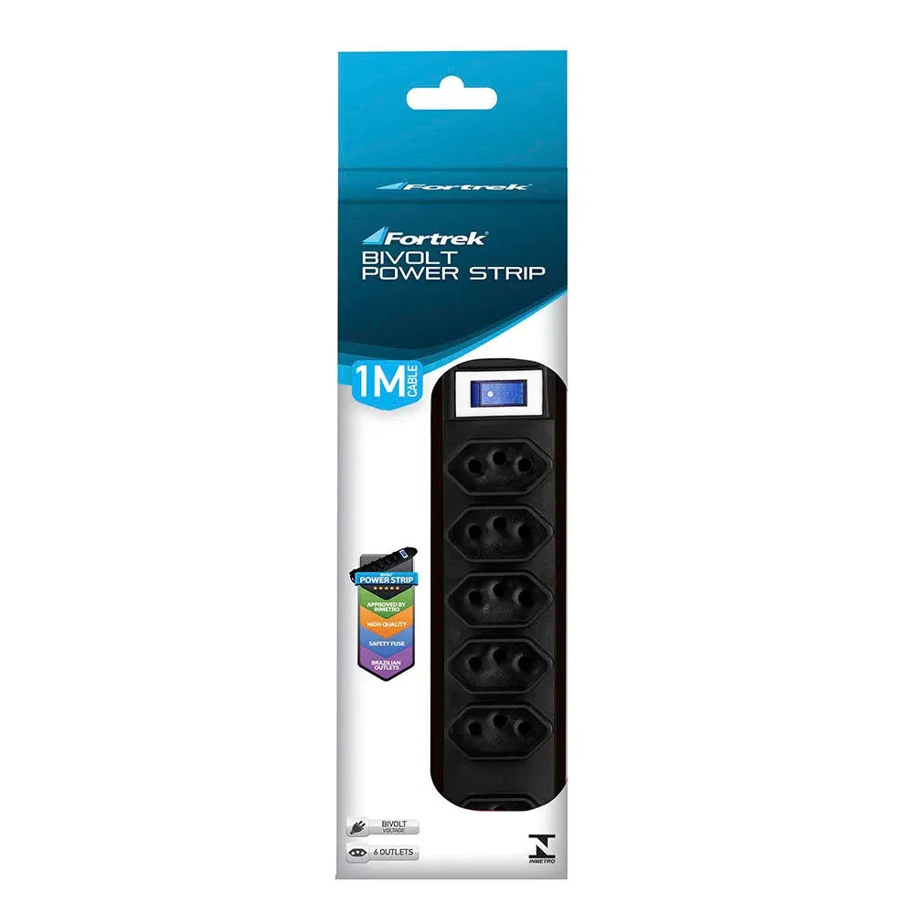 Filtro Linha Fortrek Pst-101, 6 Tomadas, 2p+t, Bivolt, Preto