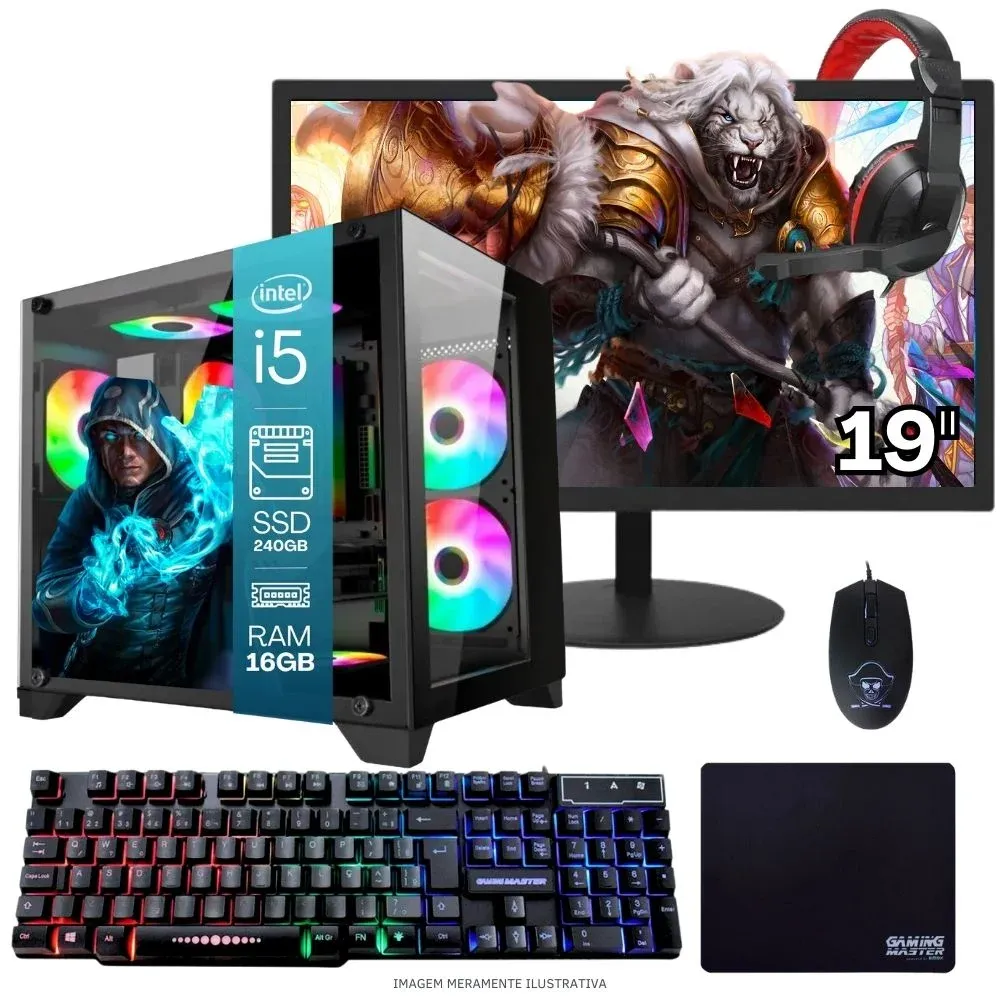 "Computador PC Gamer Completo Balão.info Intel Core I7 SSD 240GB 8GB Gabinete Aquário Teclado Mouse Mouse Pad E Headset Gamer Monitor 19"" WINDOWS 10 Pro Trial"