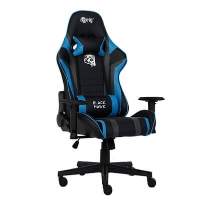 Cadeira Gamer ELG Black Hawk, Até 140 kg, Apoio Cervical, Encosto Reclinável, Apoio De Braços, Ajuste De Altura, Preto e Azul - CH05BKBL