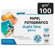 Papel Fotográfico Glossy Dupla Face, 10 x 15cm, Spiral - PT 100 FL