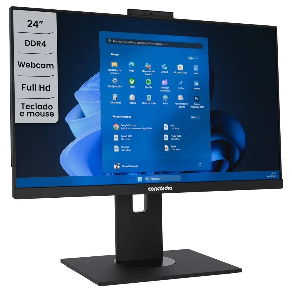 "Computador All In One Concórdia Core I3 10100 4gb Ddr4 SSD 120GB 23.8"" Full Hd Webcam Wifi Freedos Preto"