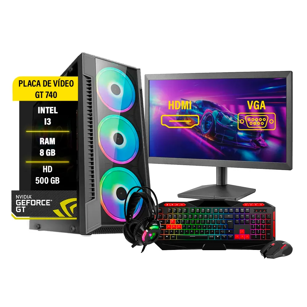 "PC Gamer Completo I3, 8GB, GT 730, HD 500GB, Monitor 19"""