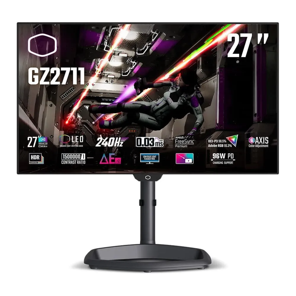 "Monitor Gamer Cooler Master Tempest OLED 27"", QHD, 240Hz, 0.03ms, FreeSync Premium, USB-C, Altura Ajustável, Som integrado - CMI-GZ2711-BR"
