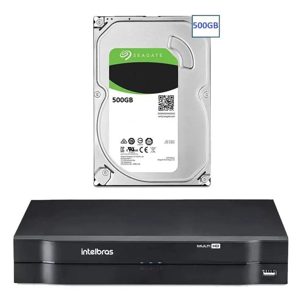 Kit Intelbras, DVR Mhdx FULL HD, 8 Canais + HD 500GB