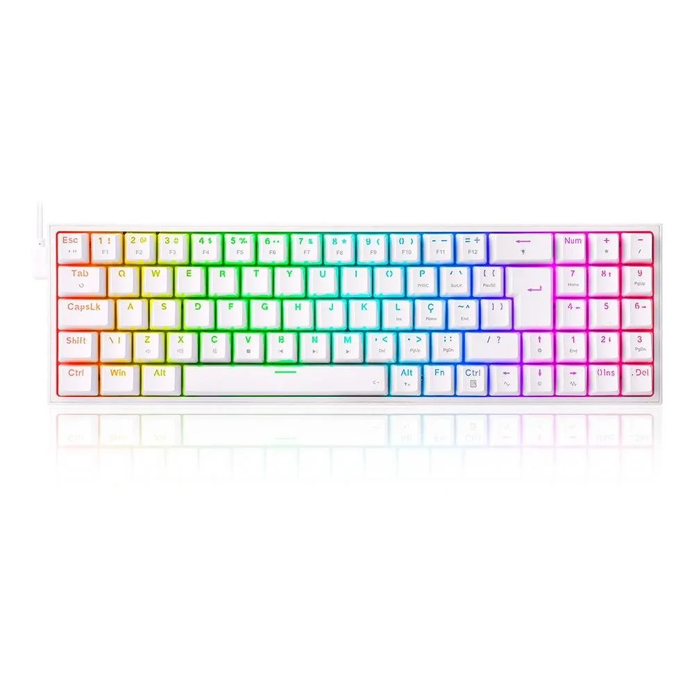 Teclado Mecânico Gamer Redragon Pollux RGB, Switch Blue, N-keys, ABNT2, Branco - K628-RGB-W (PT-BLUE)