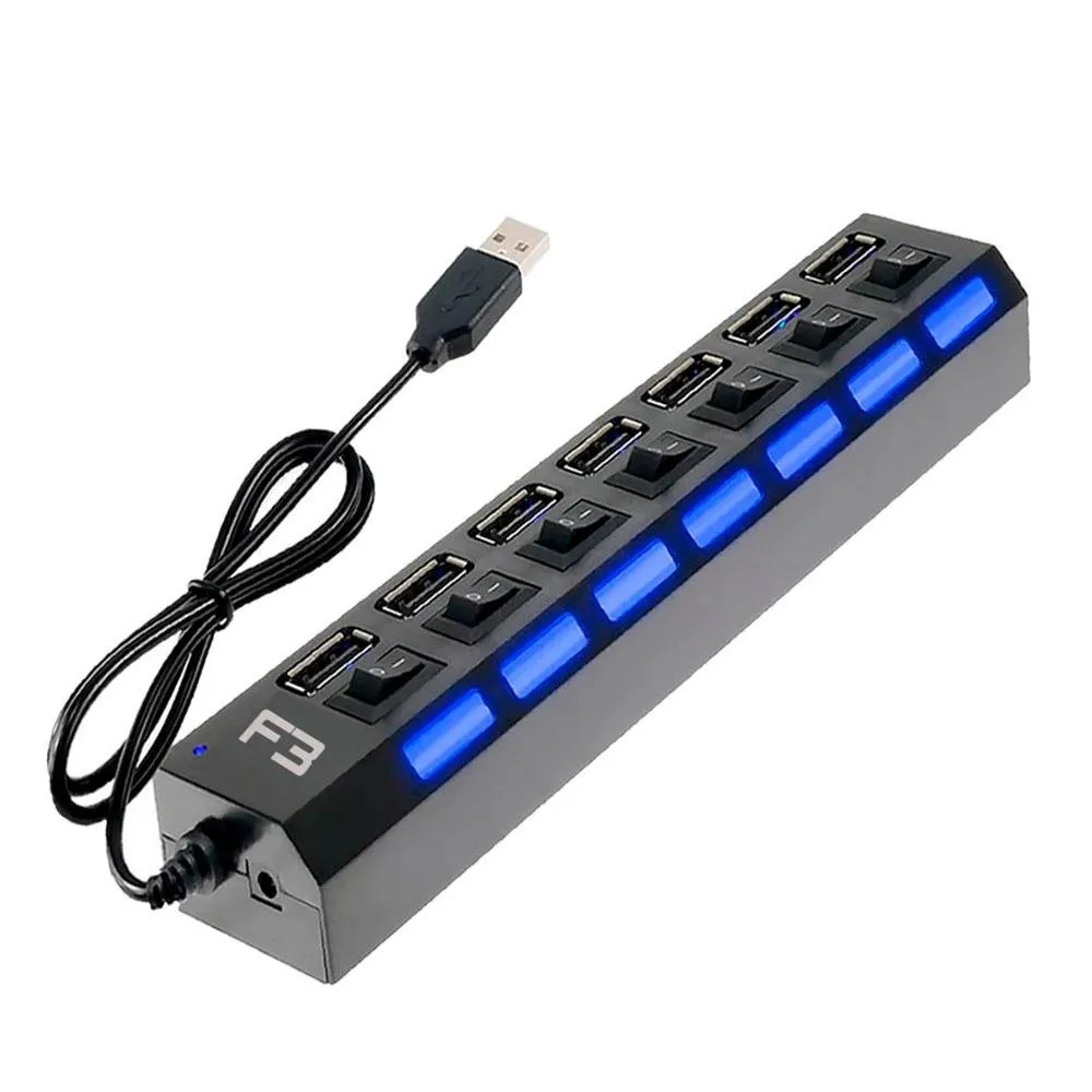 HUB USB 2.0 F3, 7 Portas, Preto - JC-HUB701