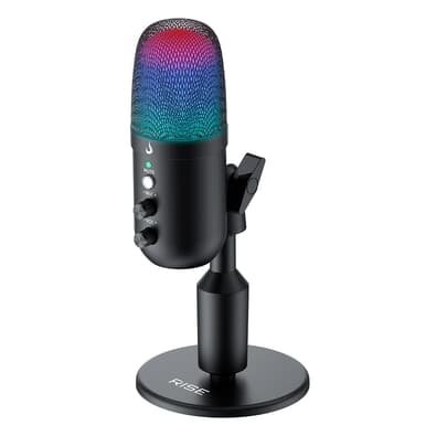 Microfone Gamer De Mesa Rise Mode Elite 04, RGB, P3, USB-C, Preto - RM-ME-04-B