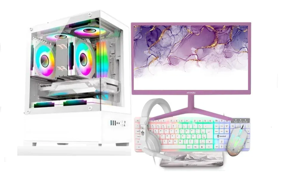 PC Gamer Completo Branco Intel i5 Memoria Ram 16gb SSD 240GB Monitor HDMI Kit Gamer Branco