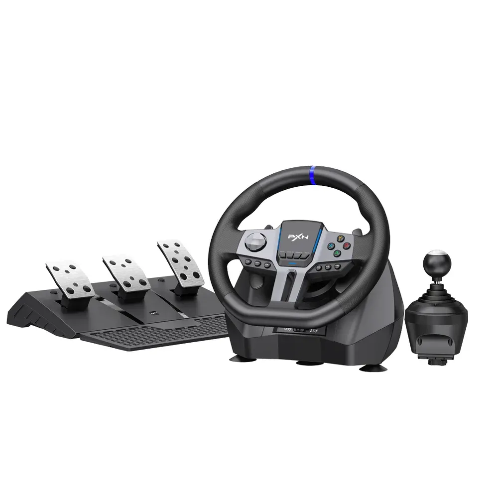 Kit Volante Gamer Pxn V9 Gen2 Com Pedais Câmbio Manual  900° Vibração Compatível PC