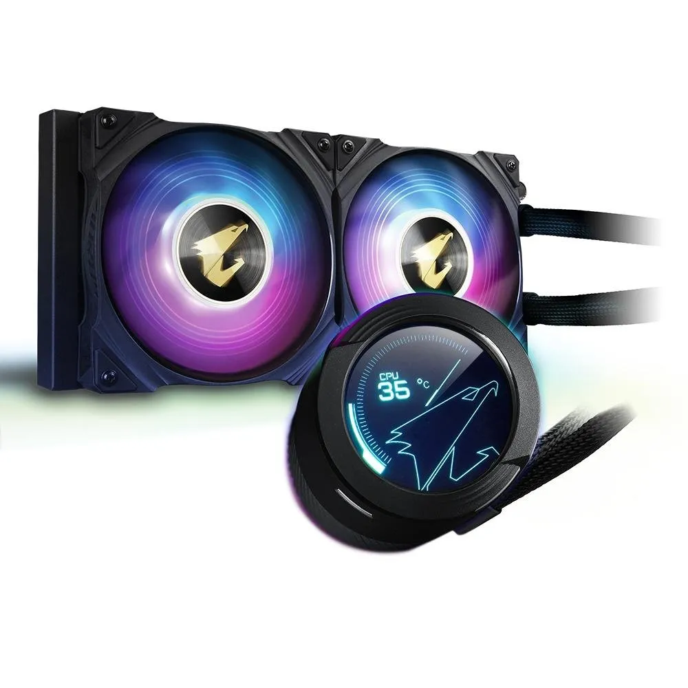 Water Cooler Gigabyte Aorus Liquid Cooler 240, RGB, 240mm (2x 120mm), AMD/Intel, Com Display LCD, Preto - GP-AORUS WATERFORCE X 240