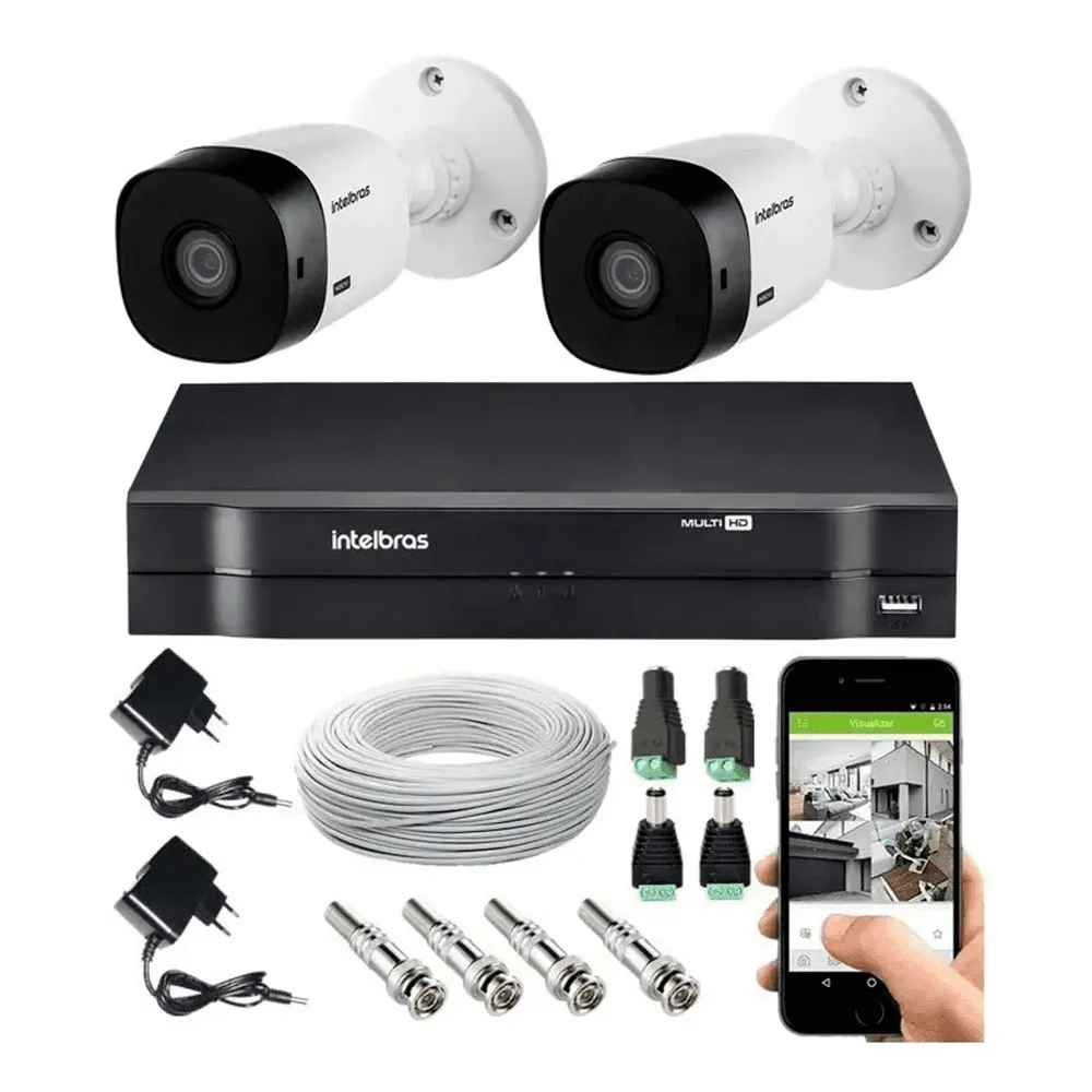 Kit Cftv 2 Câmeras Intelbras 1120, DVR Mhdx, FULL HD E Acessórios