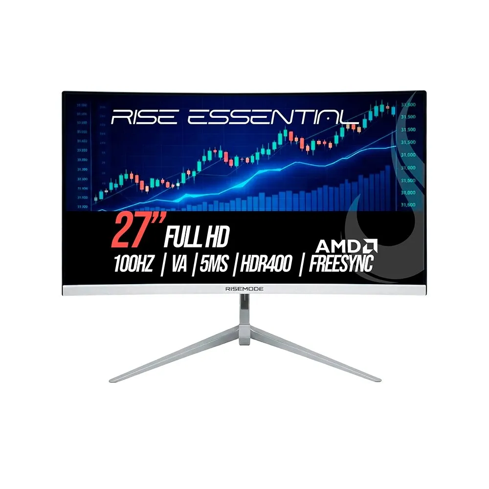 "Monitor Gamer Curvo Rise Mode Essential 27"", Full HD, 100Hz, VA, FreeSync, HDR 400, HDMI e VGA, Branco - RM-MOG-27C100FH-W"