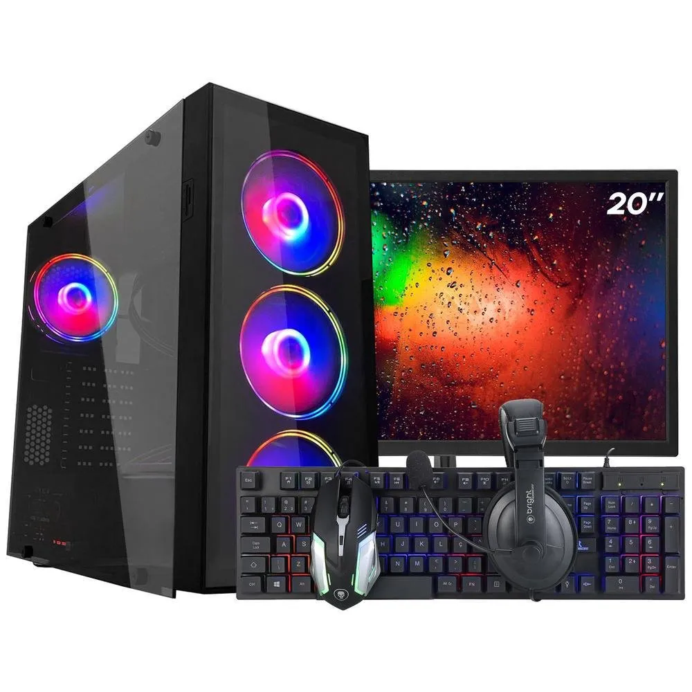 PC Gamer, Ark, Intel Core i7 2600, 16GB DDR3 RAM, GT 730 4GB GDDR3, 120GB SSD, Windows 10 Pro, Preto + Monitor 20 Polegadas
