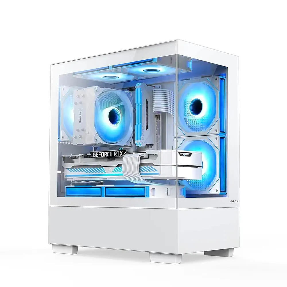 Gabinete Gamer Hyrax HGB320, Mid Tower, ATX, Frontal e  Lateral em Vidro Temperado, Sem FANs, Branco - HGB320W
