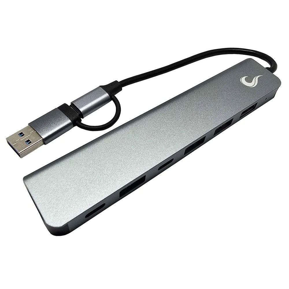 HUB Rise Mode 04 USB-C 3.0, 7 em 1, para 4x USB 2.0, 2x USB-C, 1x USB 3.0, Cinza - RM-HUB-04