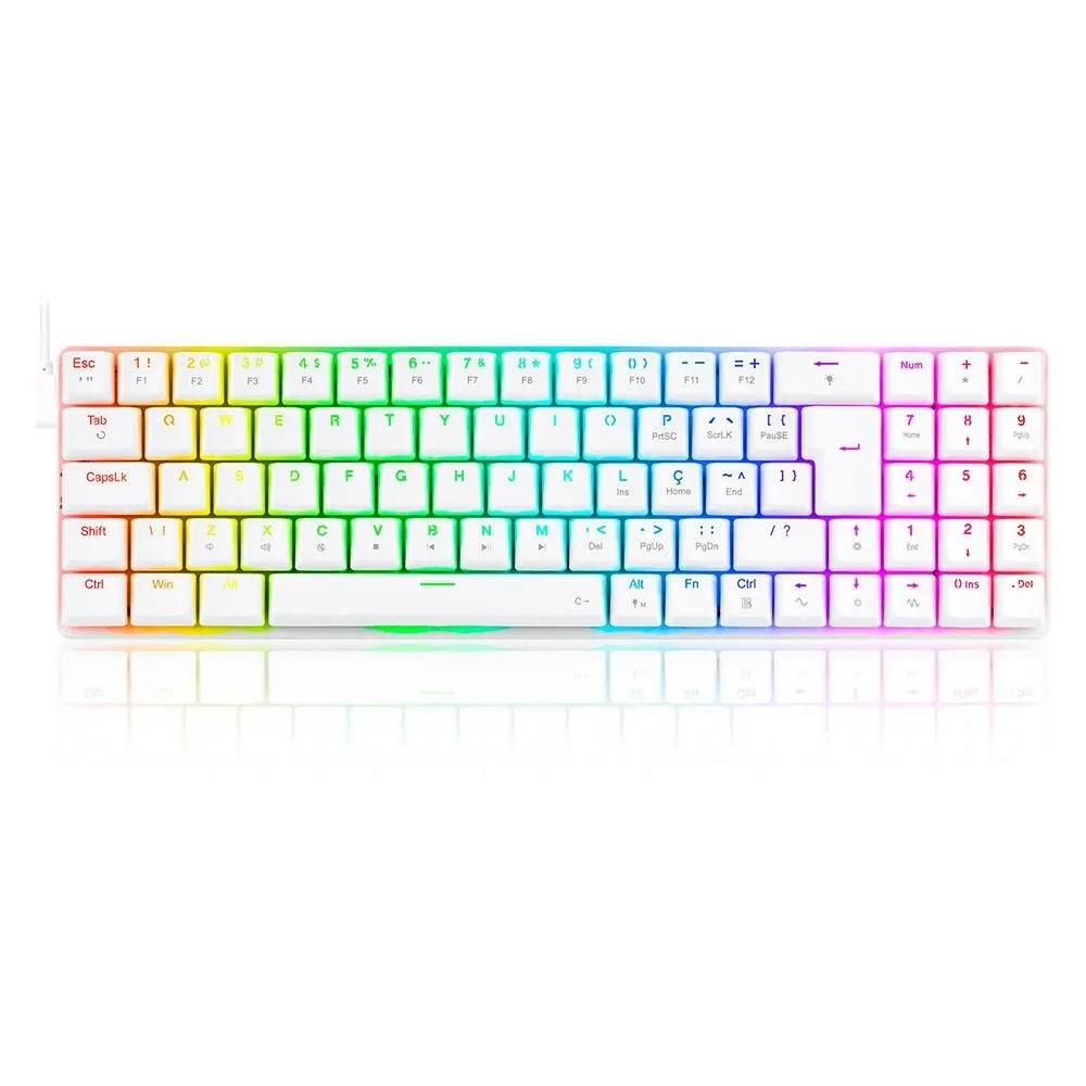 Teclado Mecânico Gamer Redragon Ashe, RGB, Switch Red Branco - K626-KB-W (PT-RED)