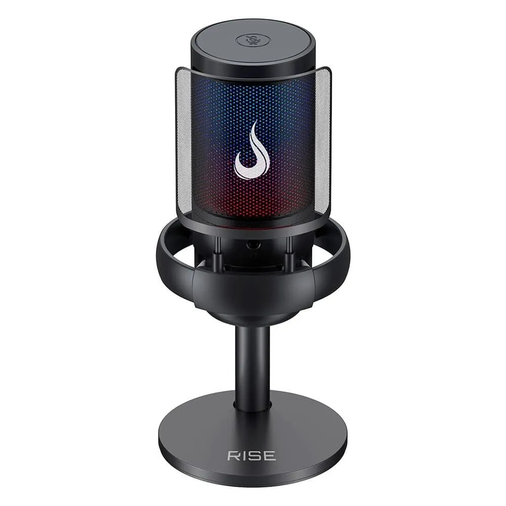 Microfone Gamer Rise Mode Elite 05 RGB, USB-C, Condensador, Filtro Anti-Ruído, Preto - RM-ME-05-B