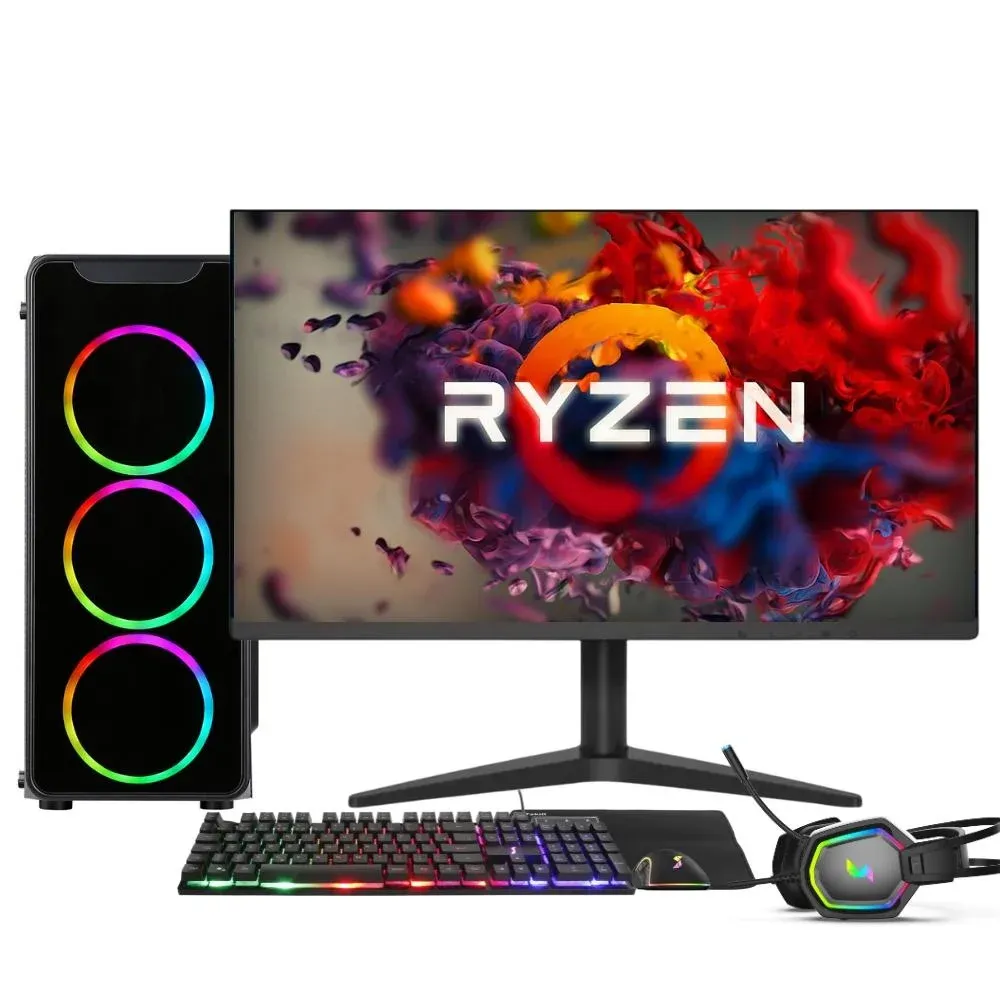 "PC Gamer Completo Amd Ryzen 5 5600g, Gráficos Radeon Vega 7, 16gb Ddr4, SSD 512gb, Fonte 500w, Monitor 21.5"" 75hz, 3green Force - 3f-010"